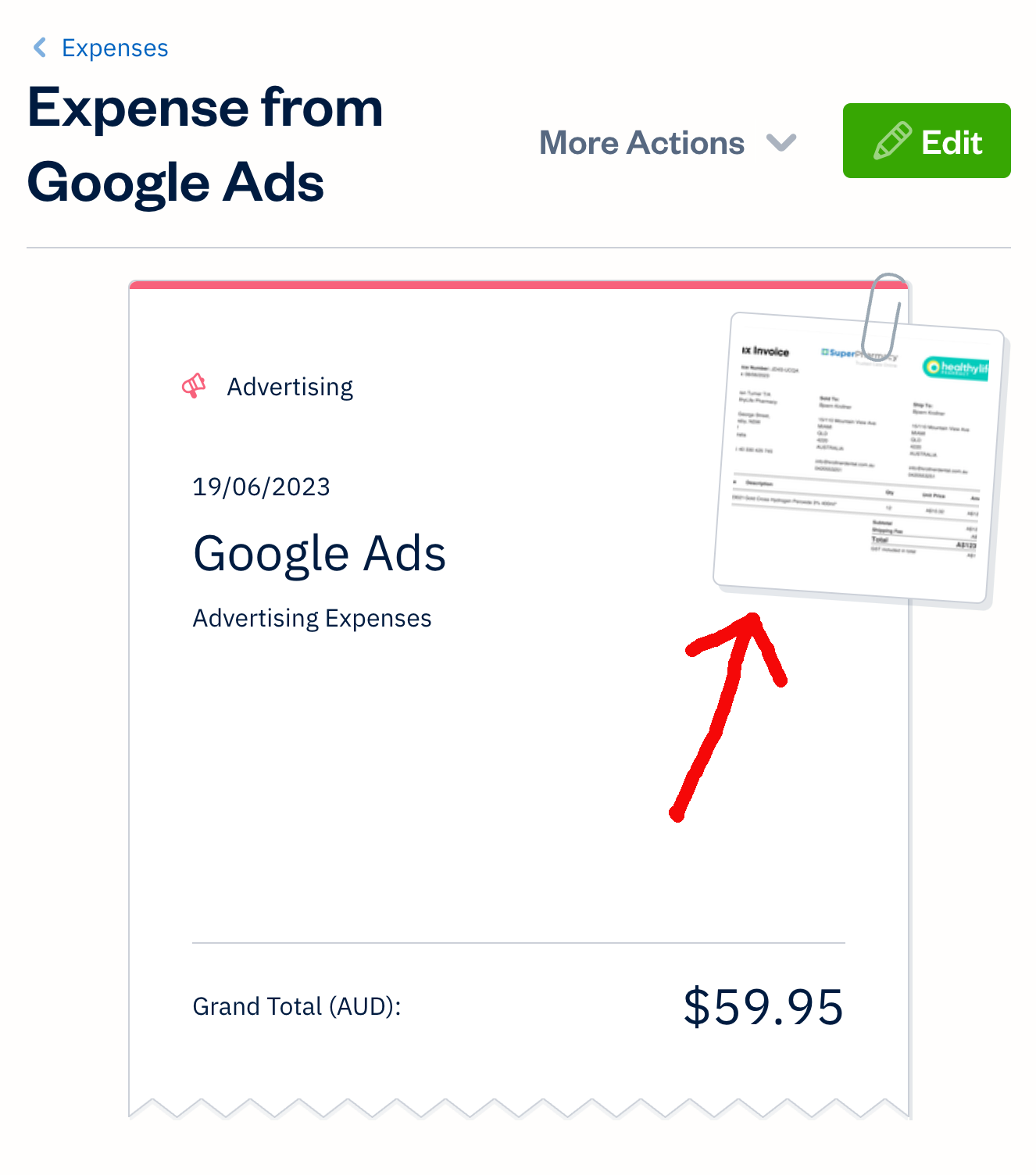 File attached to FreshBooks Bill